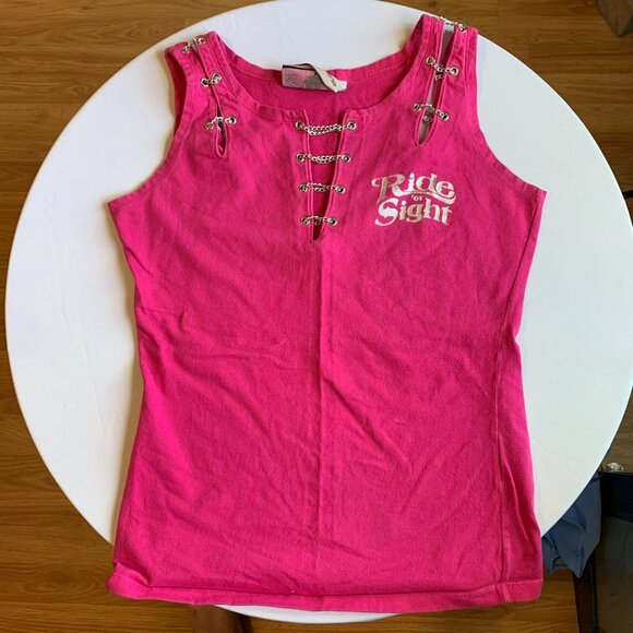 Ride For Sight Motorcycle Rally Ladies Tank Top Sz L Chain Link Pink Stretchy - Picture 2 of 8